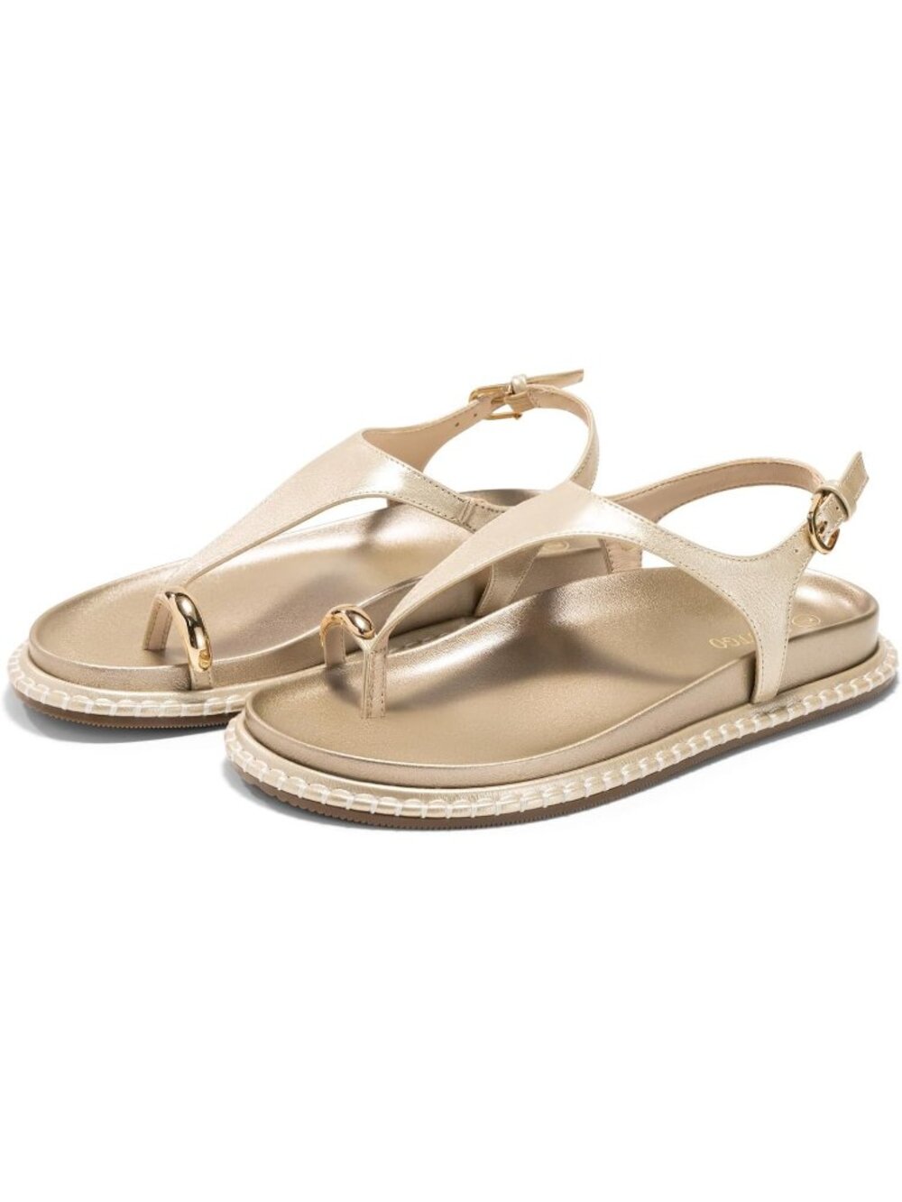 Women's Gold Summer Comfortable T Strap Ring Toe Ankle Strap Beach Flat Sandals